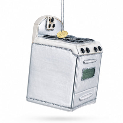 Silver Oven Stove Range Glass Christmas Ornament