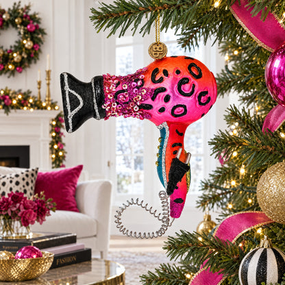 Sleek Hair Dryer Glass Christmas Ornament