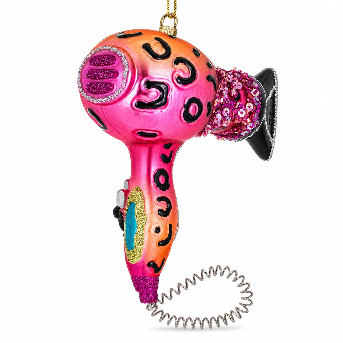 Sleek Hair Dryer Glass Christmas Ornament