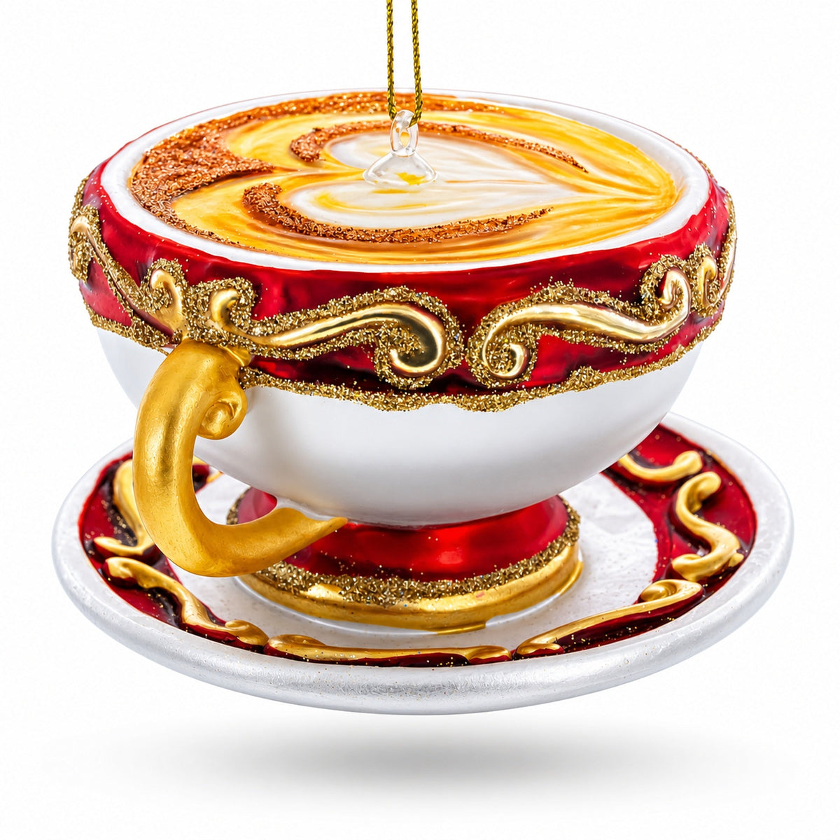 Red Cappuccino Cup Glass Christmas Ornament