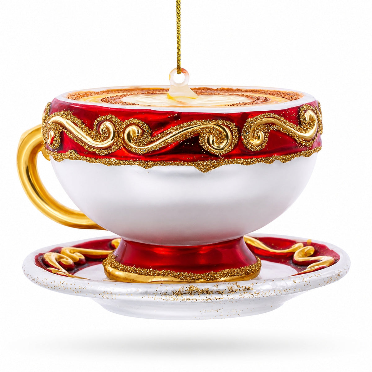 Red Cappuccino Cup Glass Christmas Ornament