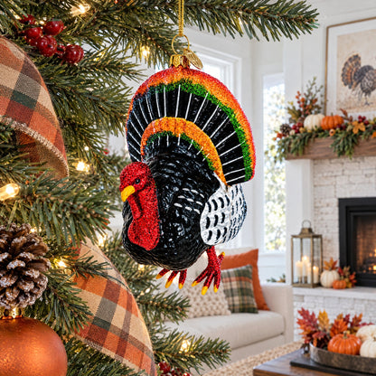 Gobbler Turkey for Thanksgiving and Holiday Decor Glass Christmas Ornament