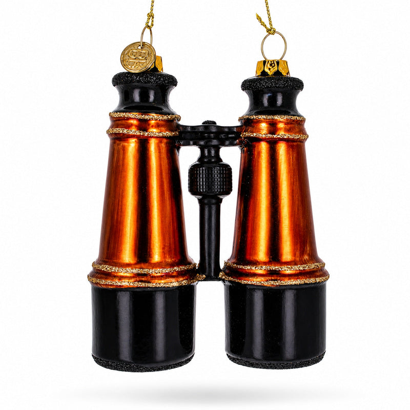 Adventurous Binoculars Glass Christmas Ornament