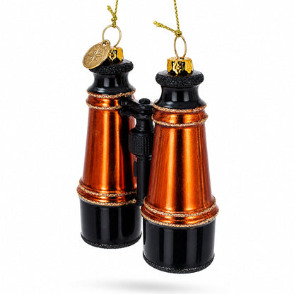 Adventurous Binoculars Glass Christmas Ornament
