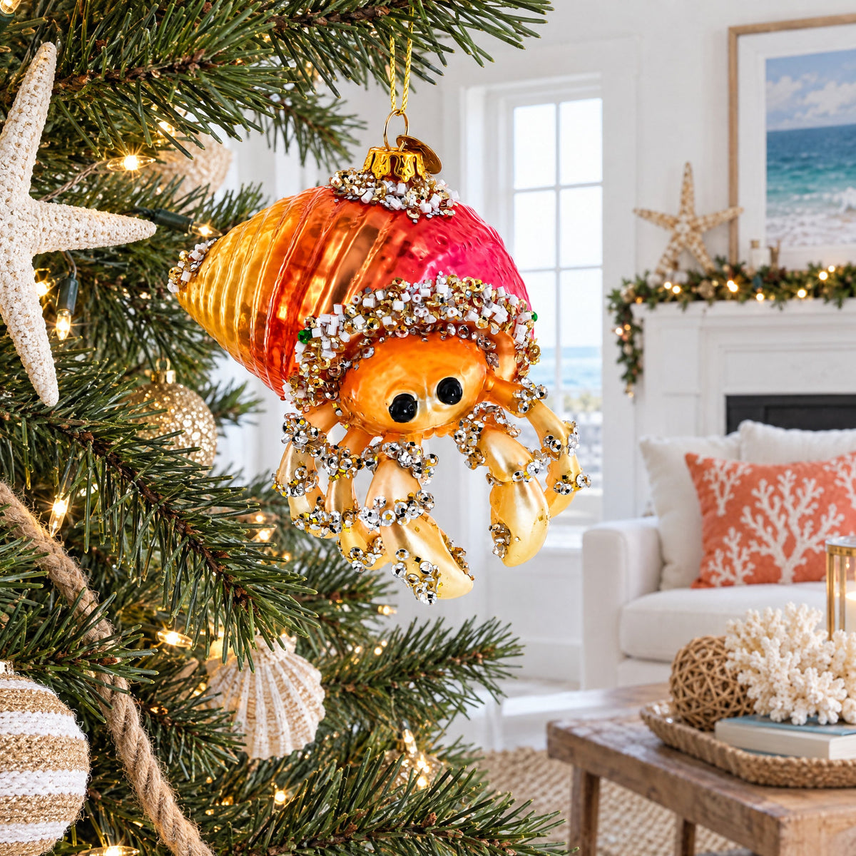 Orange Crab Glass Christmas Ornament