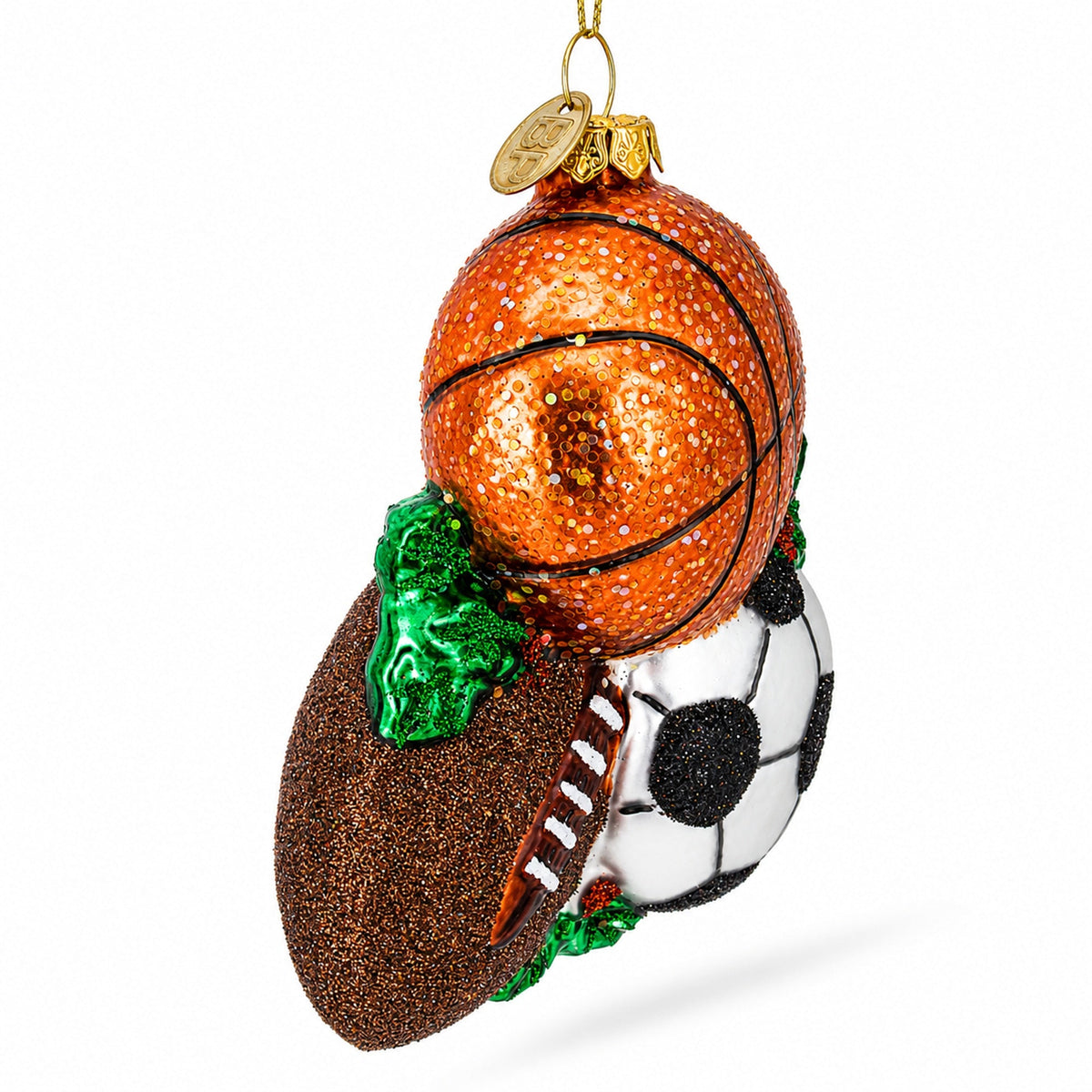 Sporty Football, Basketball, and Soccer Balls Glass Christmas Ornament