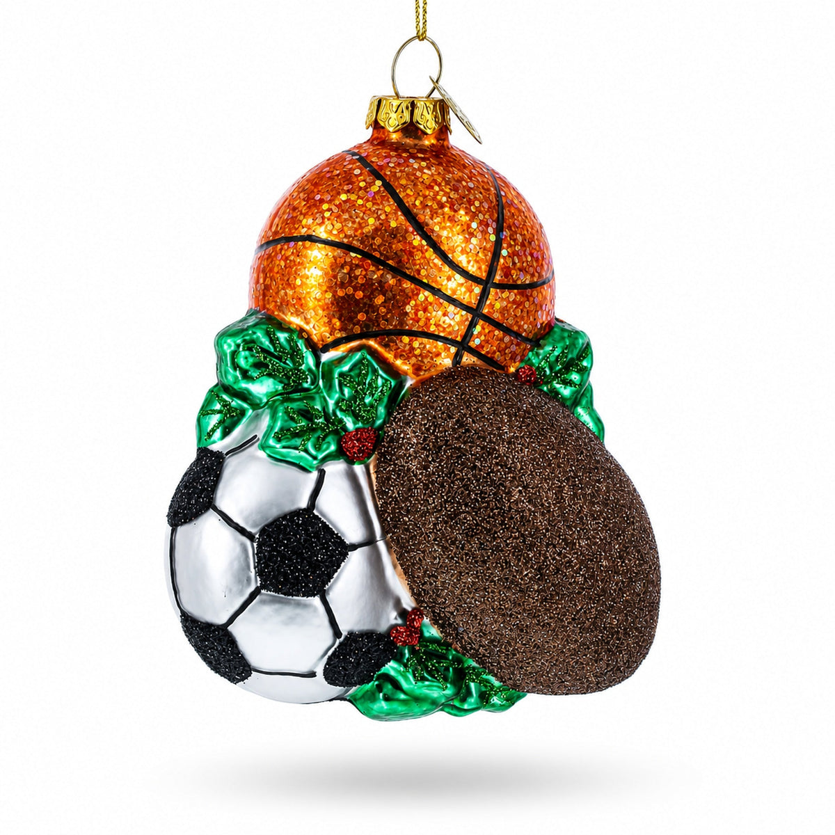 Sporty Football, Basketball, and Soccer Balls Glass Christmas Ornament