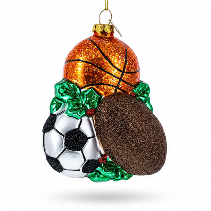 Sporty Football, Basketball, and Soccer Balls Glass Christmas Ornament