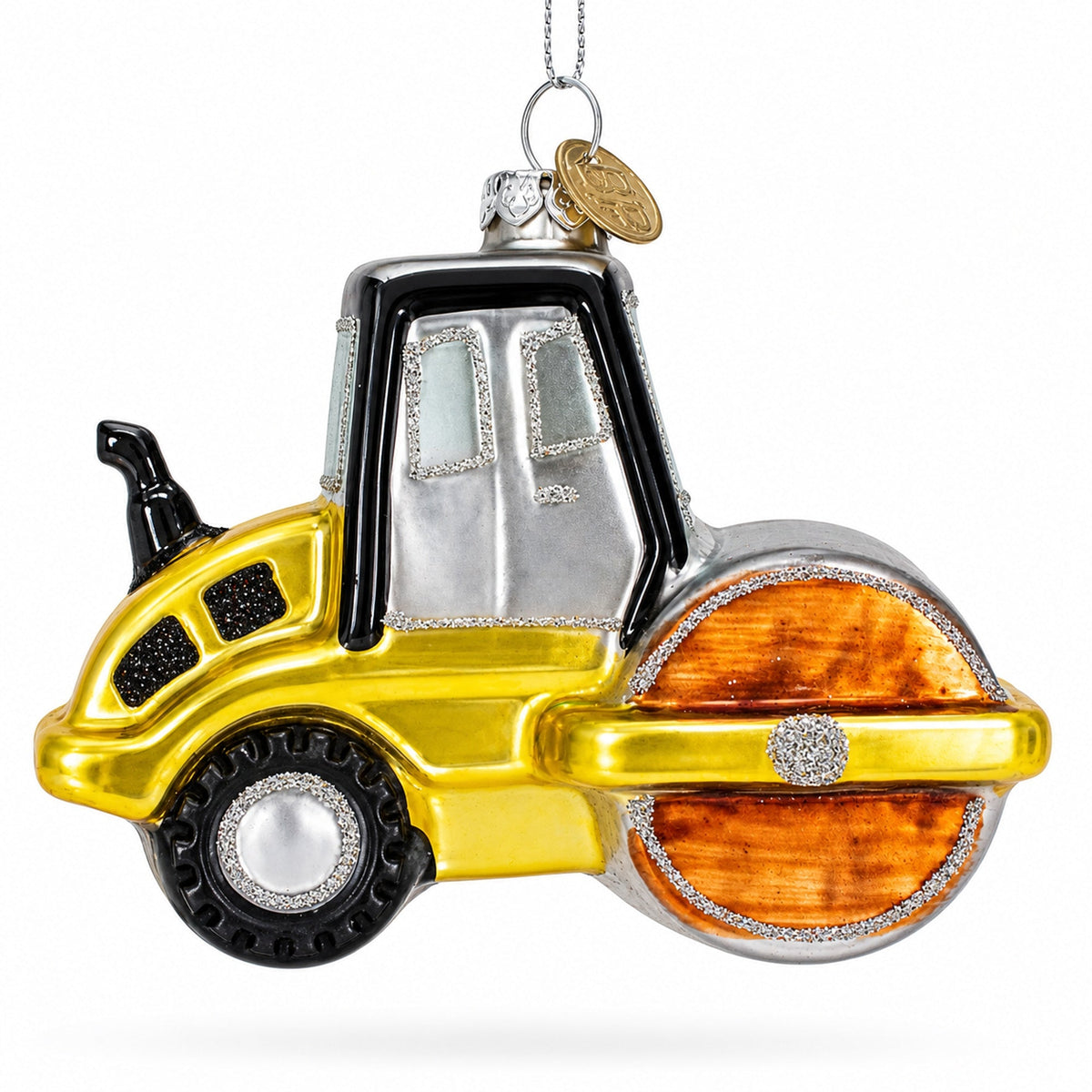Road Roller Blown Glass Christmas Ornament