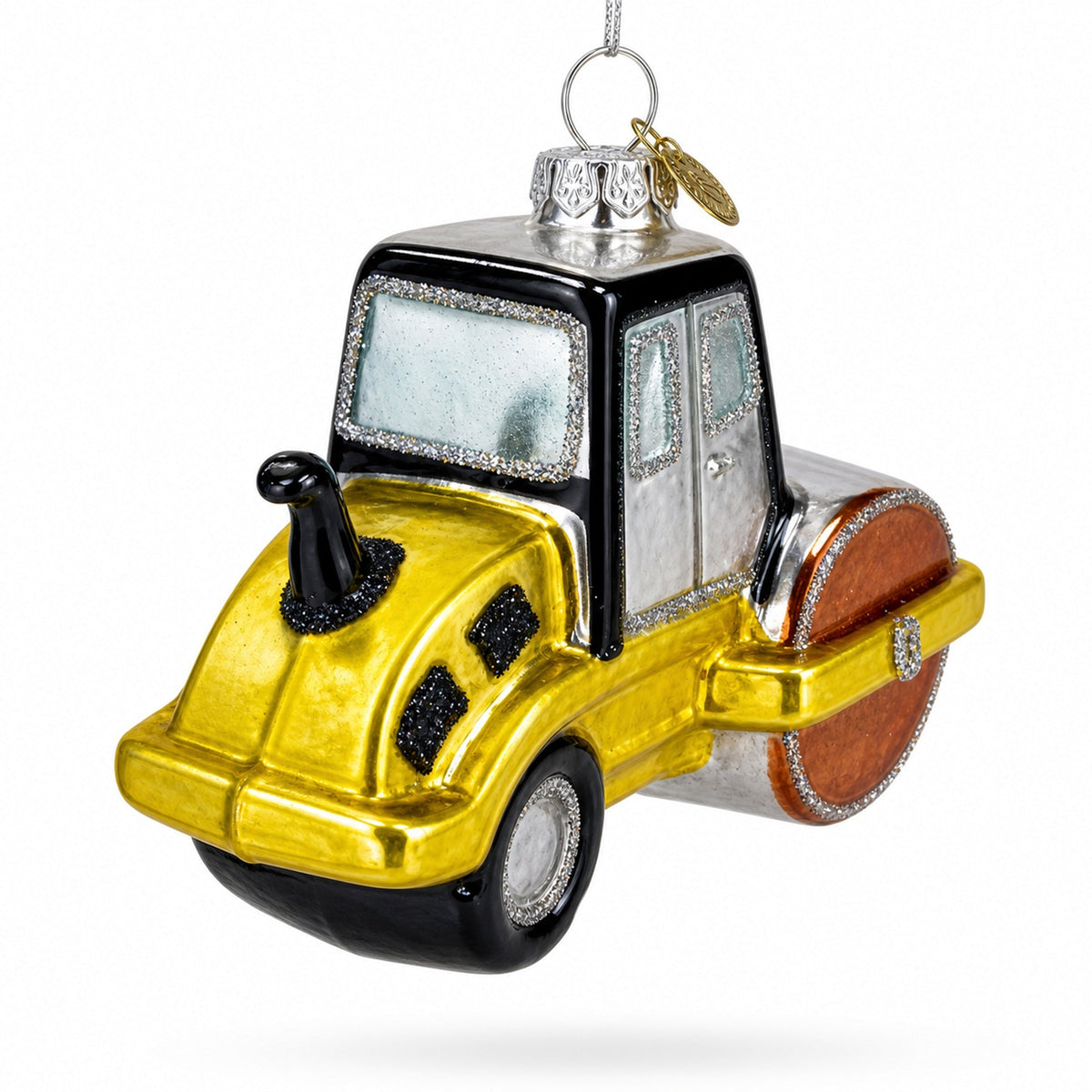 Road Roller Blown Glass Christmas Ornament