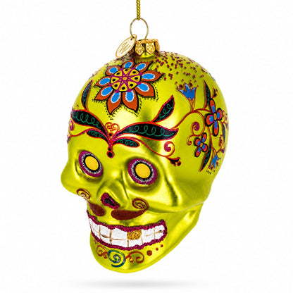 Decorated Skull Glass Christmas Ornament