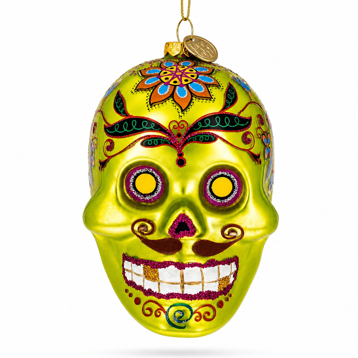 Decorated Skull Glass Christmas Ornament