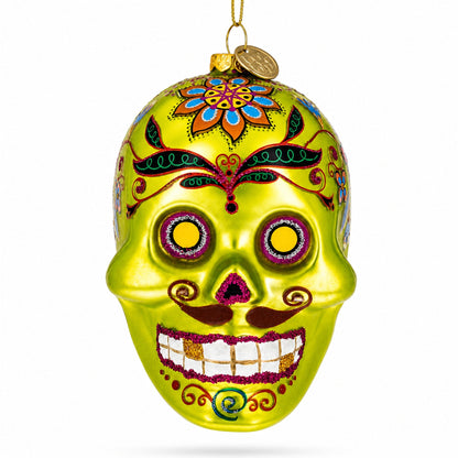 Decorated Skull Glass Christmas Ornament