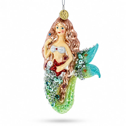 Mermaid and Fish Glass Christmas Ornament