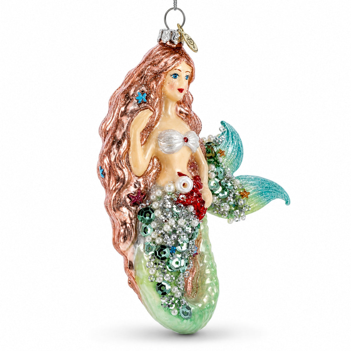 Mermaid and Fish Glass Christmas Ornament