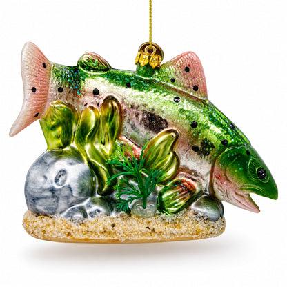 Rainbow Trout Glass Christmas Ornament