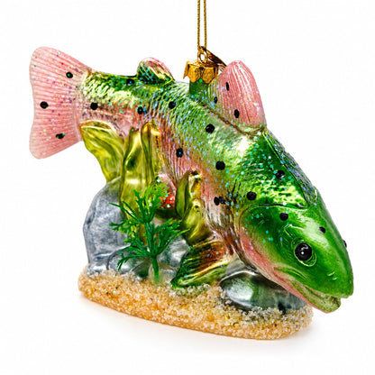 Rainbow Trout Glass Christmas Ornament