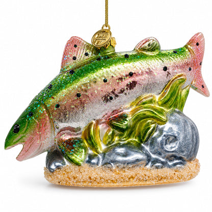Rainbow Trout Glass Christmas Ornament