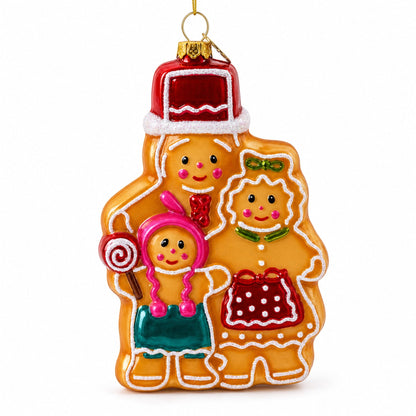 Gingerbread Family Glass Christmas Ornament