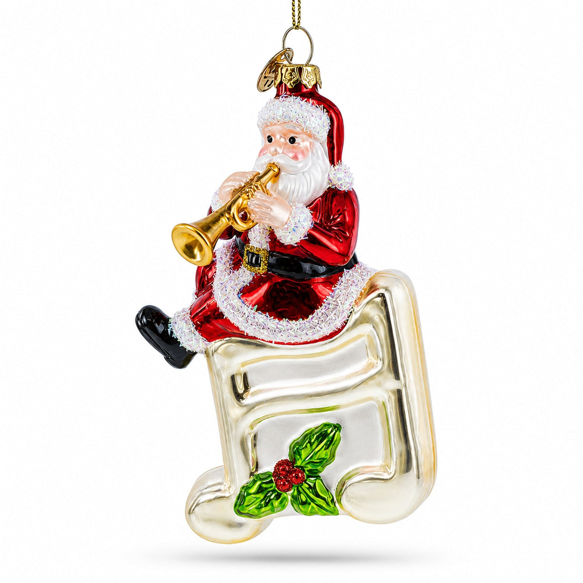 Santa on Music Note Glass Christmas Ornament