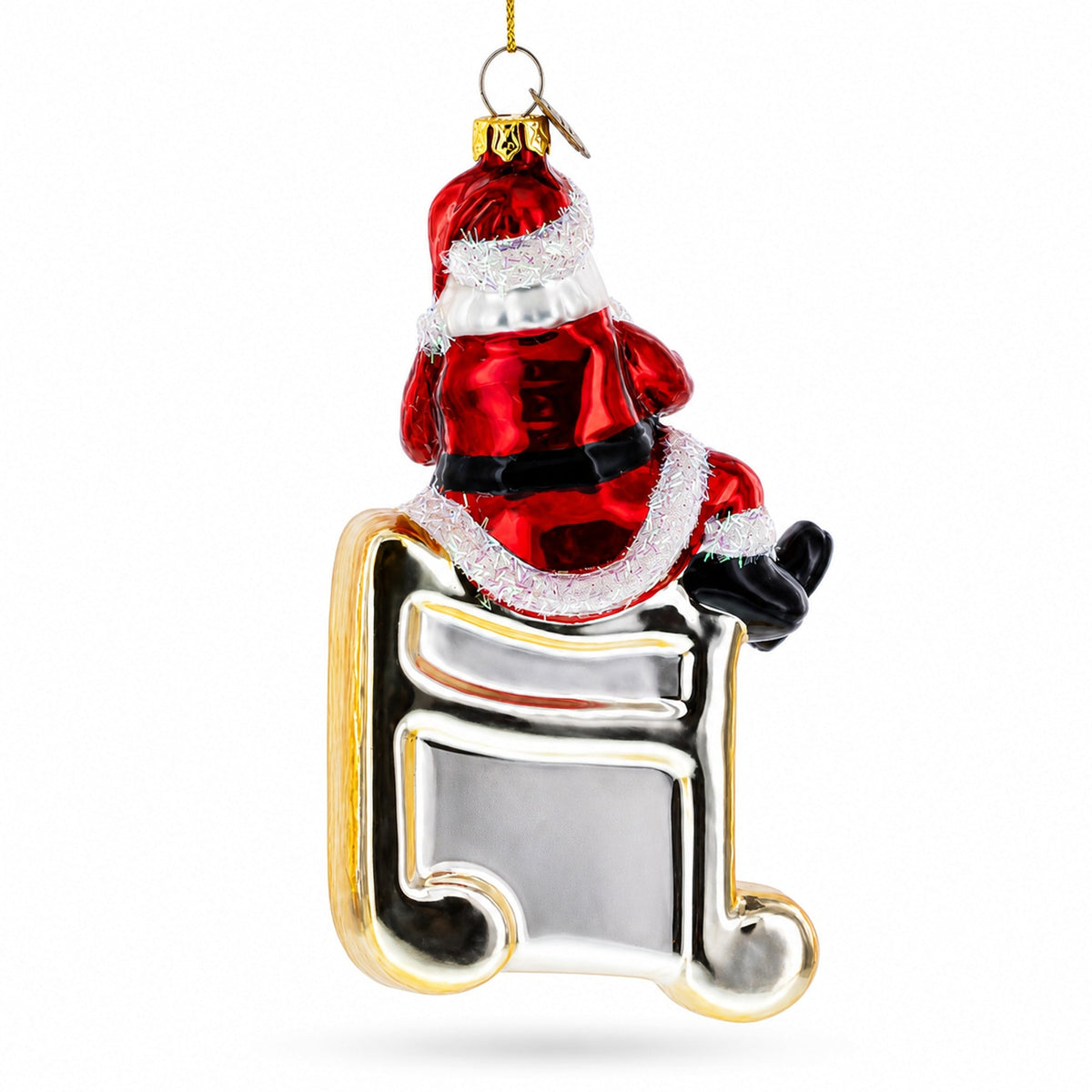 Santa on Music Note Glass Christmas Ornament