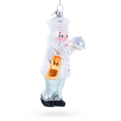 Chef Santa Serving a Festive Feast Glass Christmas Ornament