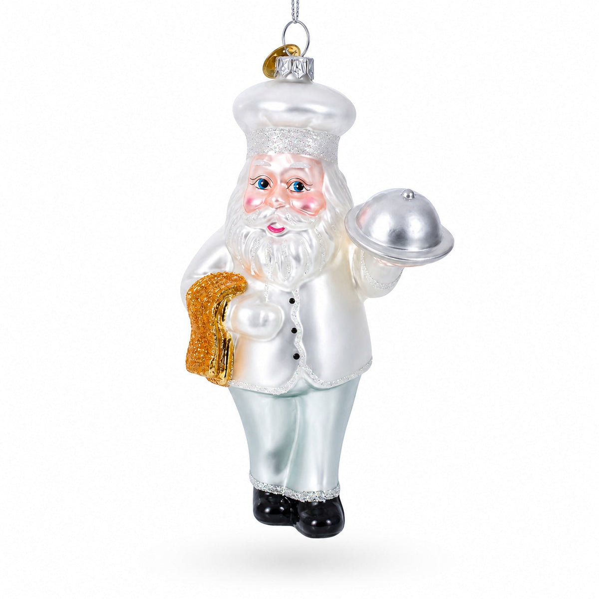 Chef Santa Serving a Festive Feast Glass Christmas Ornament