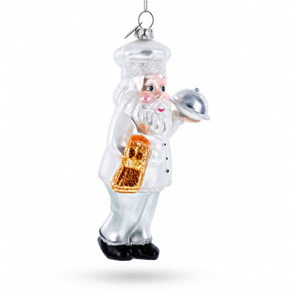 Chef Santa Serving a Festive Feast Glass Christmas Ornament