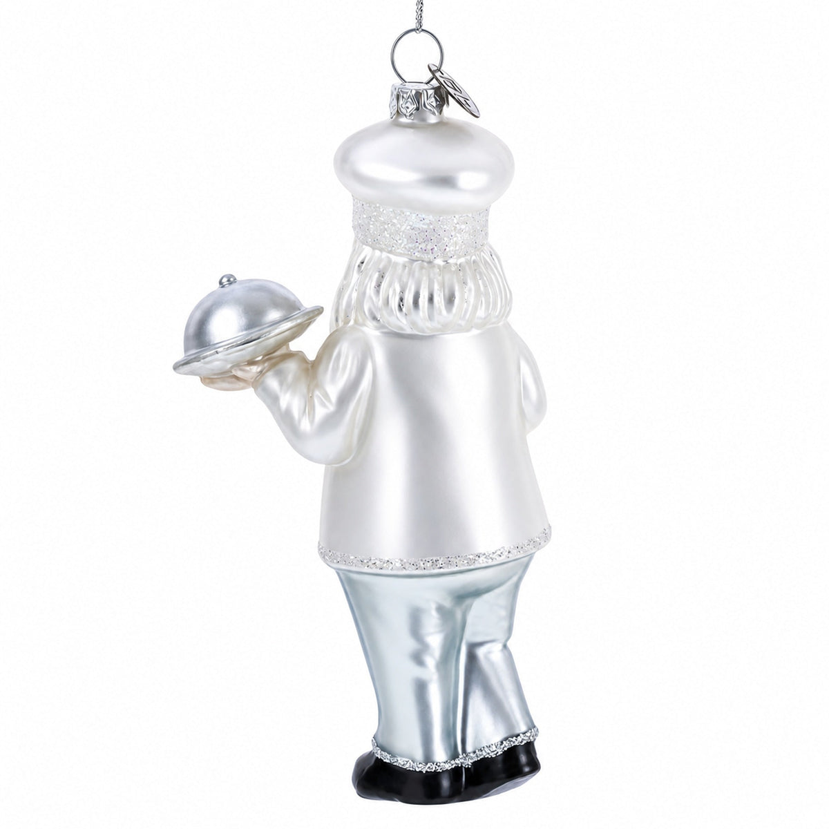 Chef Santa Serving a Festive Feast Glass Christmas Ornament