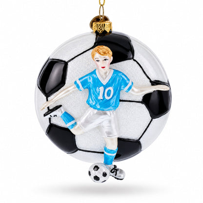 Football Player Glass Christmas Ornament