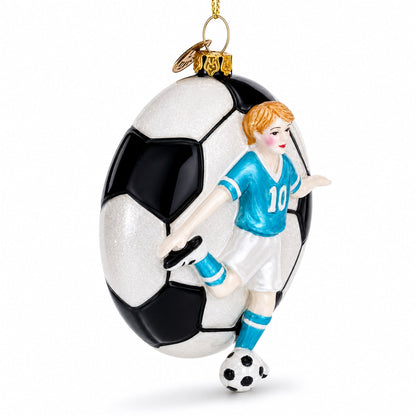 Football Player Glass Christmas Ornament