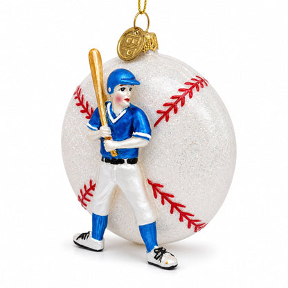 Baseball Player Glass Christmas Ornament