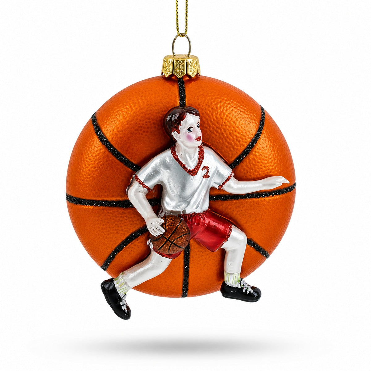 Basketball Player Glass Christmas Ornament
