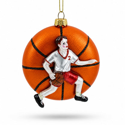 Basketball Player Glass Christmas Ornament