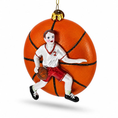 Basketball Player Glass Christmas Ornament