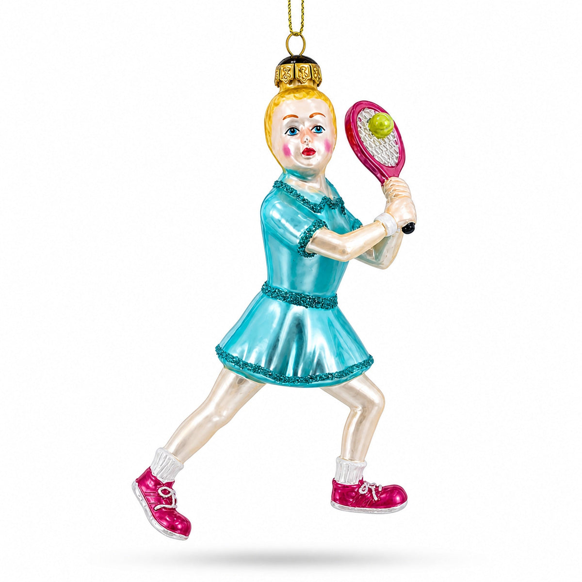 Athletic Girl Playing Tennis Glass Christmas Ornament