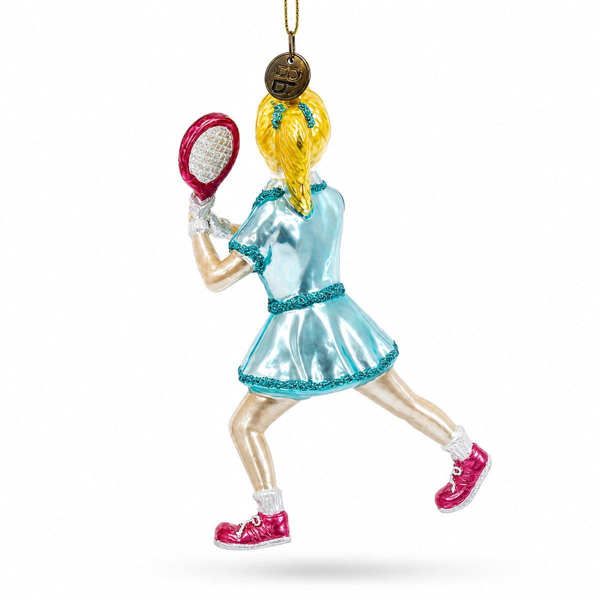 Athletic Girl Playing Tennis Glass Christmas Ornament