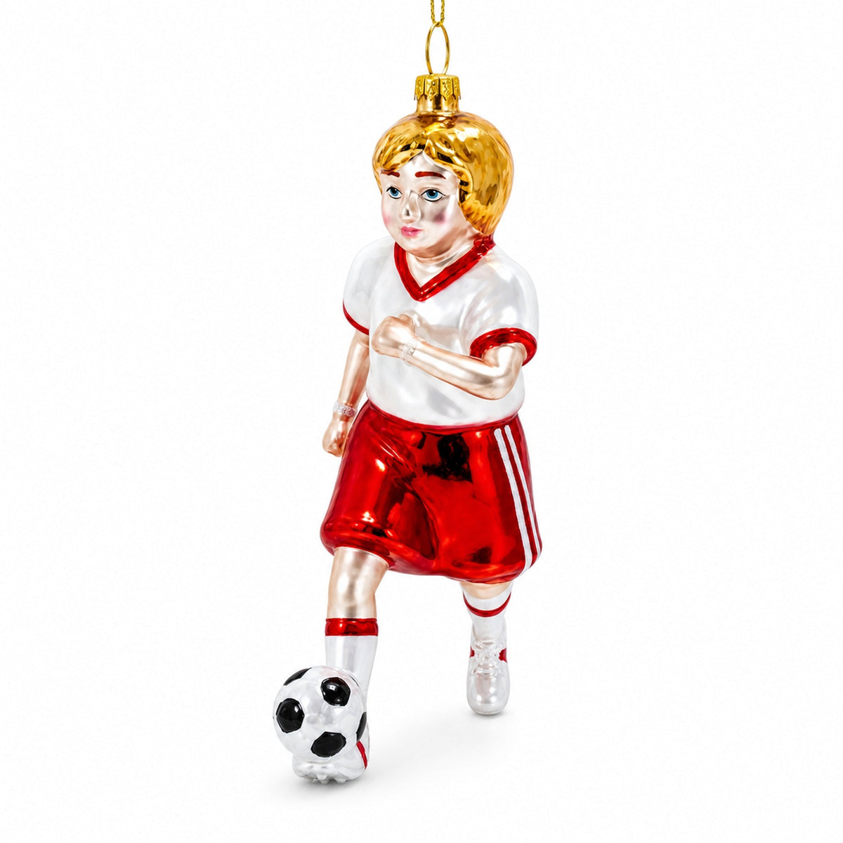 Girl Playing Soccer Glass Christmas Ornament