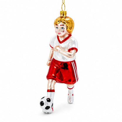 Girl Playing Soccer Glass Christmas Ornament
