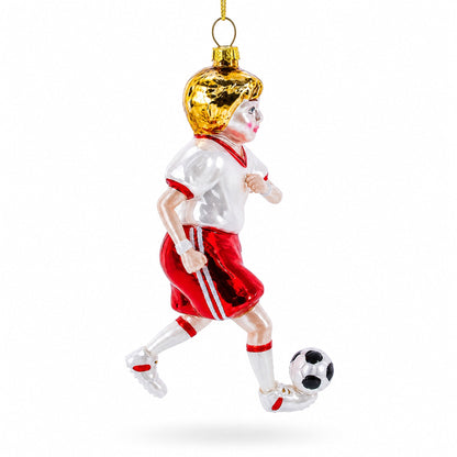 Girl Playing Soccer Glass Christmas Ornament