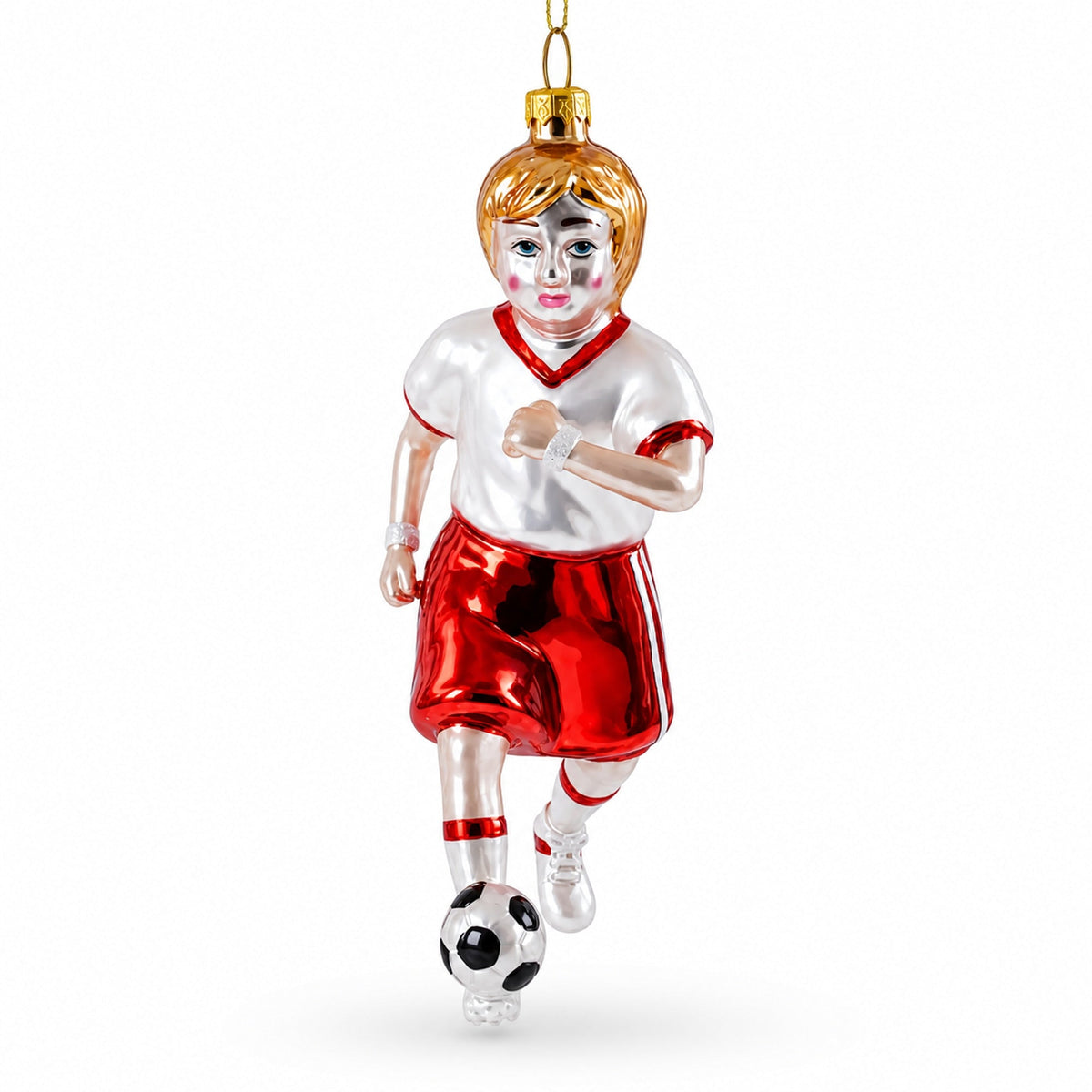 Girl Playing Soccer Glass Christmas Ornament