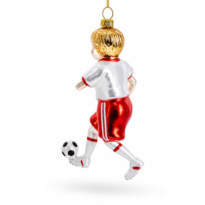 Girl Playing Soccer Glass Christmas Ornament