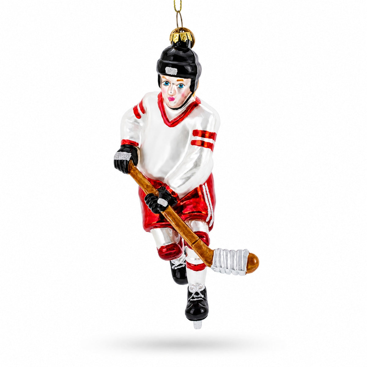 Hockey Player Glass Christmas Ornament