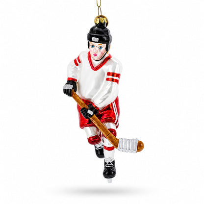 Hockey Player Glass Christmas Ornament