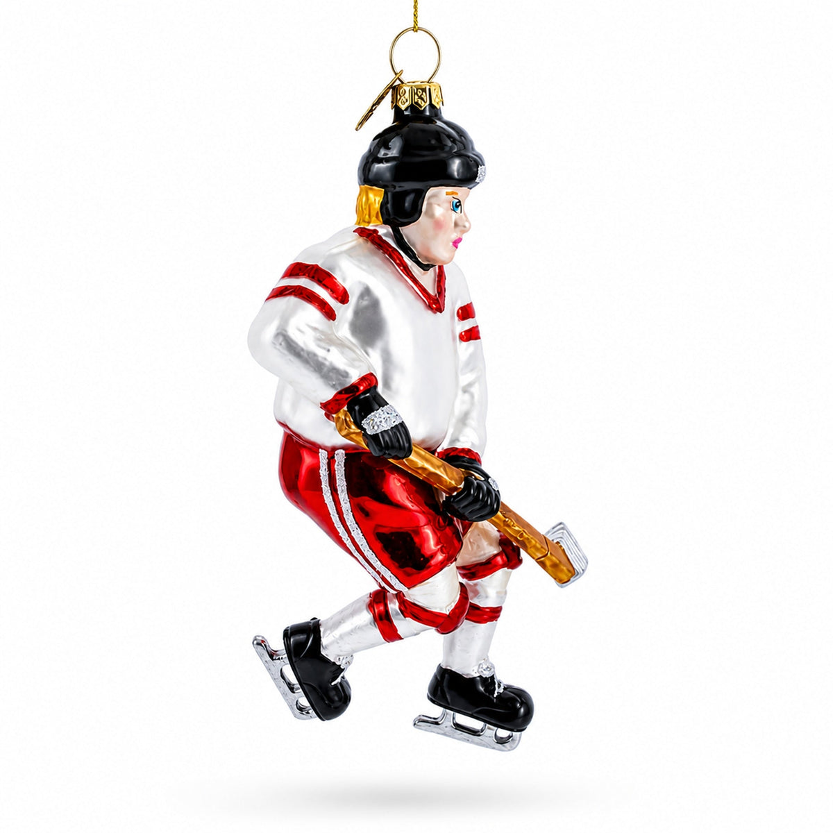 Hockey Player Glass Christmas Ornament