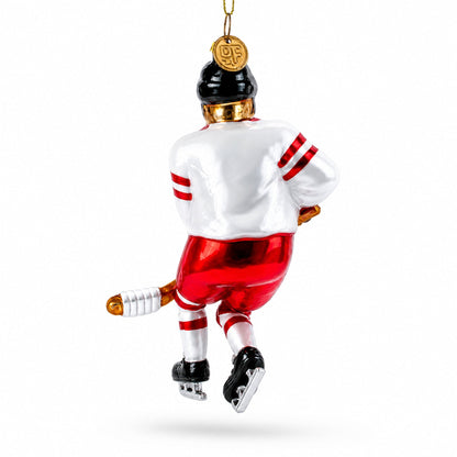 Hockey Player Glass Christmas Ornament