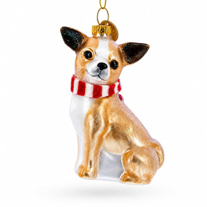 Chihuahua with Striped Scarf Glass Christmas Ornament