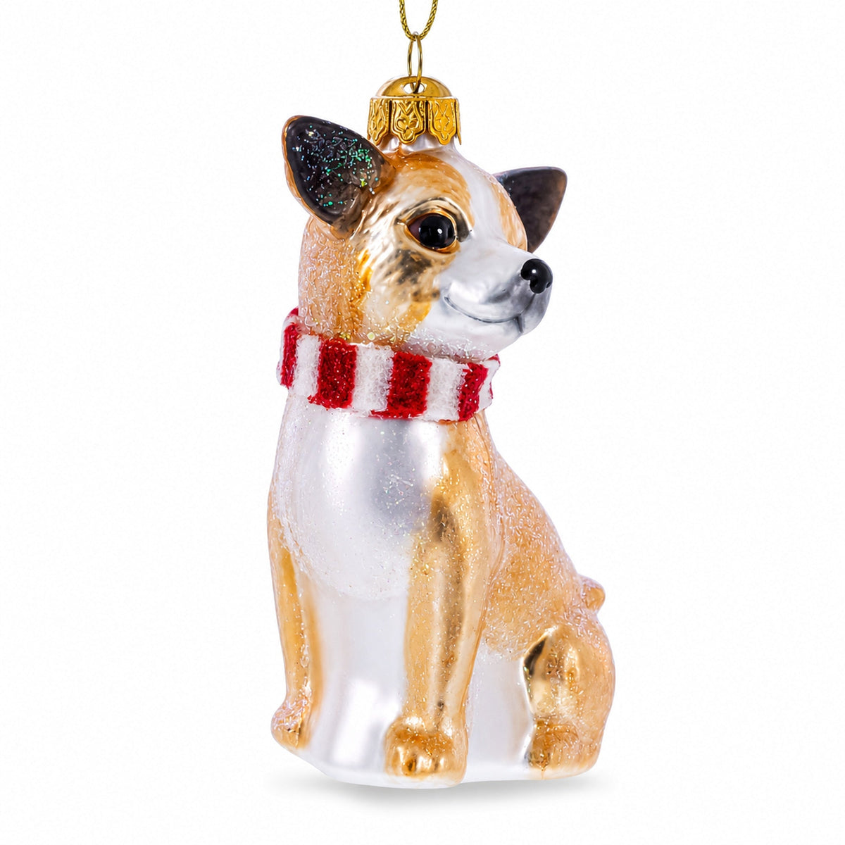 Chihuahua with Striped Scarf Glass Christmas Ornament