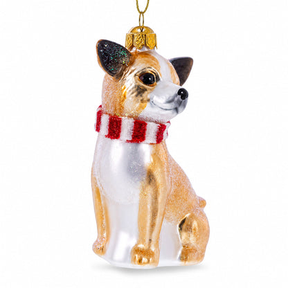Chihuahua with Striped Scarf Glass Christmas Ornament