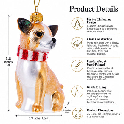 Chihuahua with Striped Scarf Glass Christmas Ornament